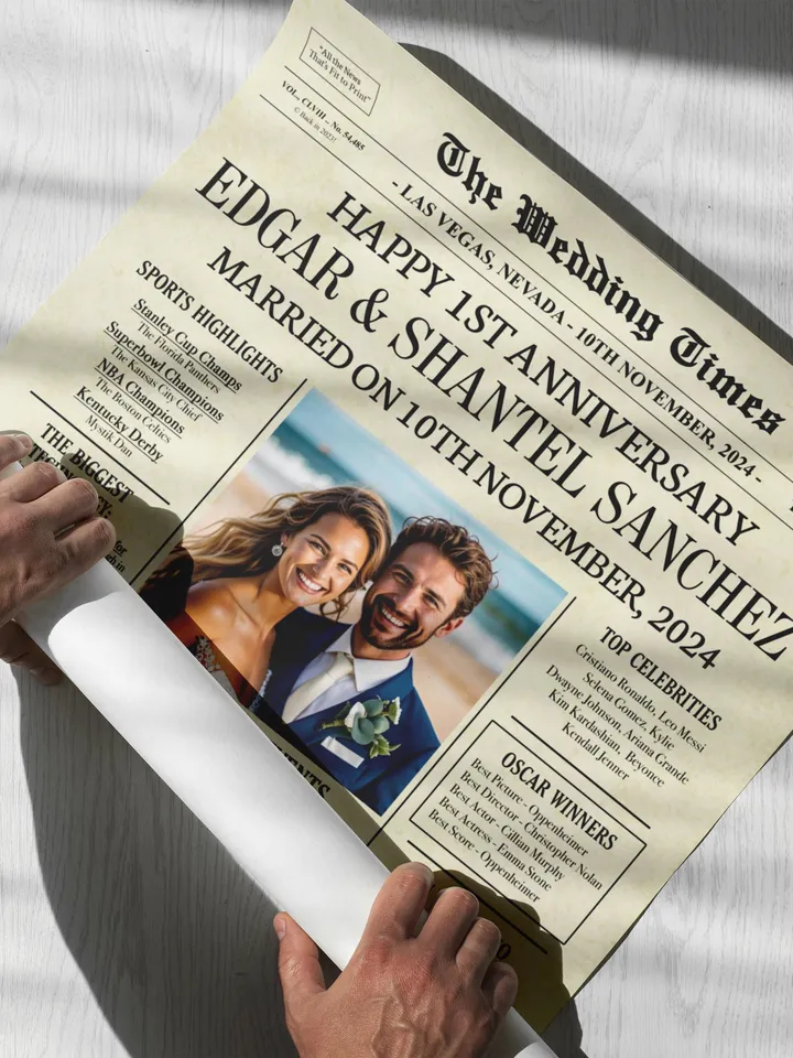 1st Anniversary Gift for Husband 1 Year Ago in 2024 Newspaper Poster, Paper Wedding Gift for Him, First Anniversary Printable Decor