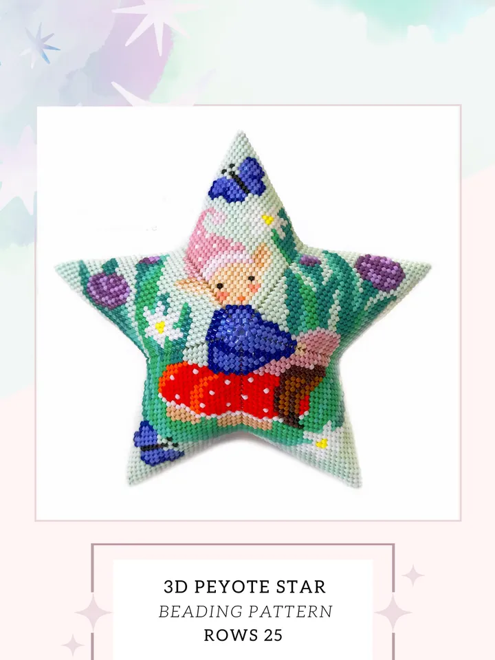 Elf Beaded Star Tutorial, Peyote Star Beading Pattern, Seed Bead Forest Dwarf Ornaments