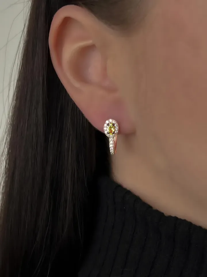 Earrings Silver gold plated 925 assay value with citrine and cubic zirconia