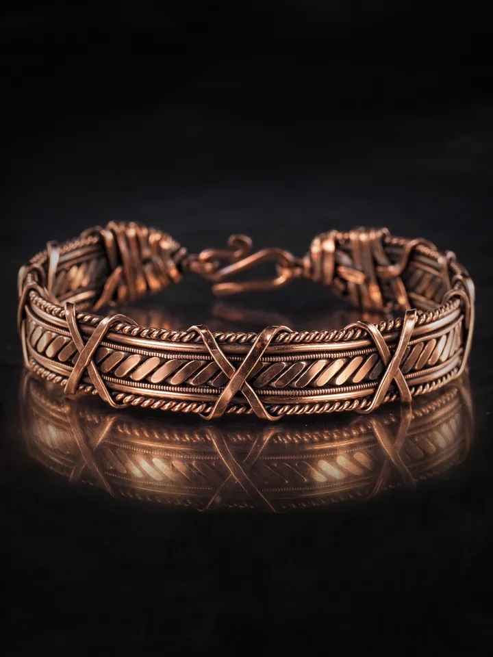 Handmade copper bracelet Unique wire wrapped metal bangle Antique style jewelry