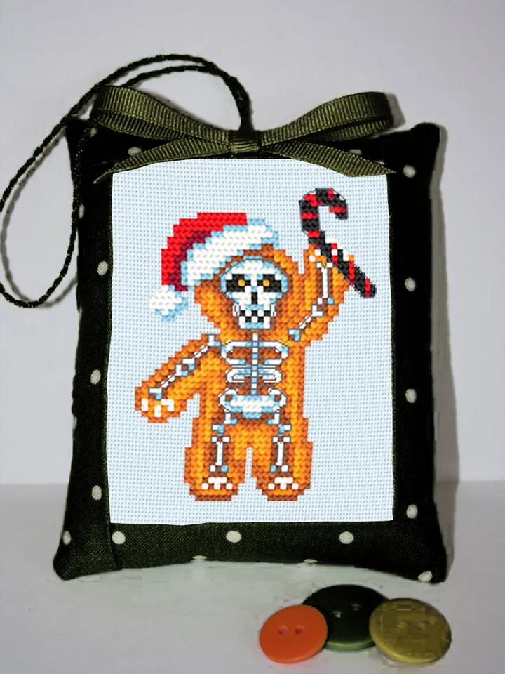 Gothic gingerbread man cross stitch pattern download PDF Christmas skeleton cross stitch chart, Small embroidery beginner, Gothic decor #N83