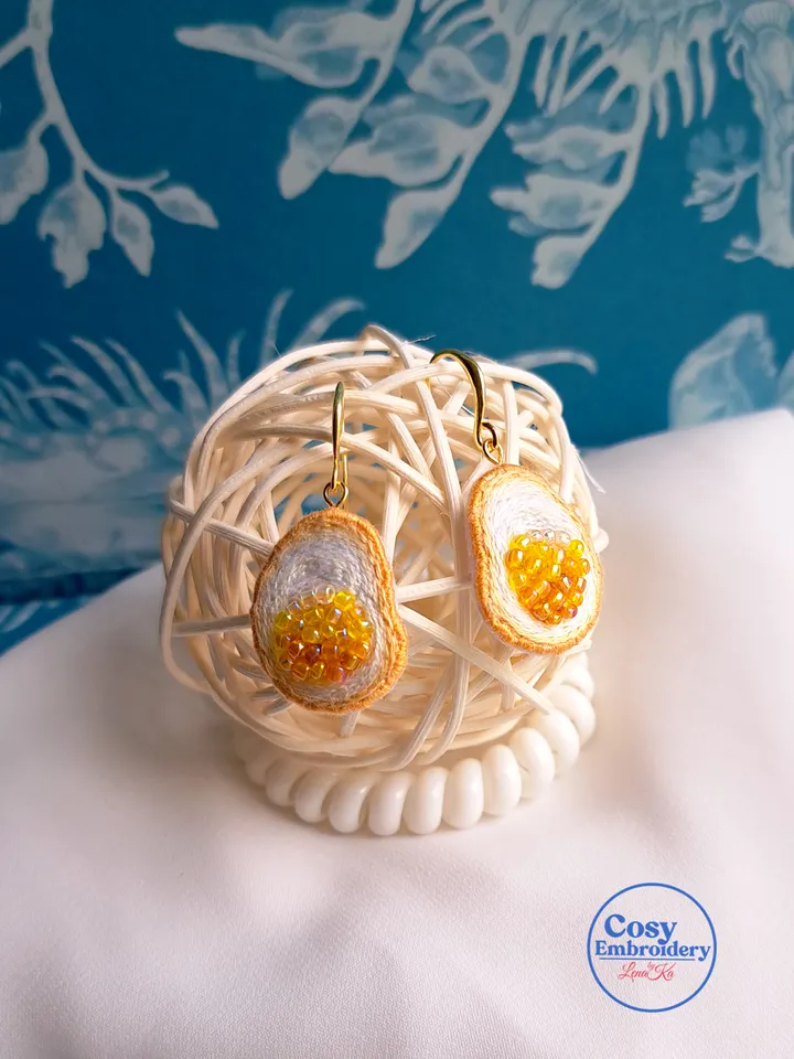 Sunny-Side Up Egg Earrings Hand-Embroidered Foodie Jewelry Quirky Artisan Accessories Boho Food Art Cooking Enthusiast Gift Brunch Outfit
