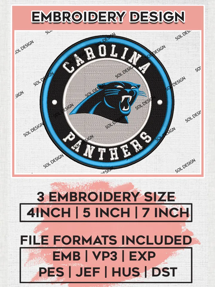 NFL Carolina Panthers Circle Logo Embroidery Designs, NFL Panthers, NFL Embroidery Designs, NFL Carolina Panthers Machine Embroidery Design, Digital Download