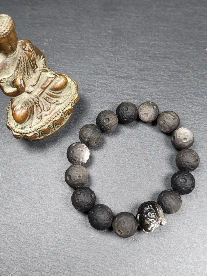 Gandhanra Old Tibetan Obsidian Wrist Mala, 0.6" Gradient Moon Ball Prayer Beads Bracelet,8 inches Circumference