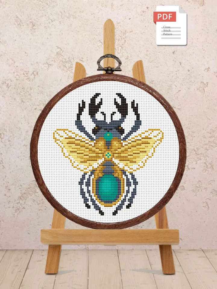 The Beetle Cross Stitch Pattern, Summer Cross Stitch, Embroidery Beetle, Insect Cross Stitch Pattern, Modern Cross Stitch Pattern #anm011