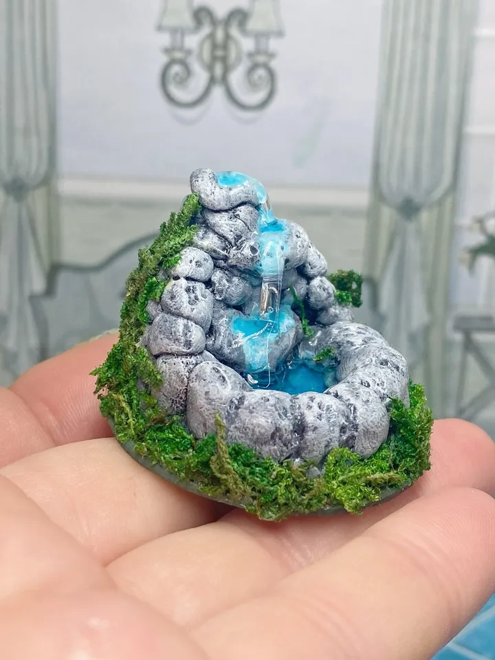 Tabletop fountain for dollhouse. Fountain. Puppet miniature. 1:12. Doll accessories.