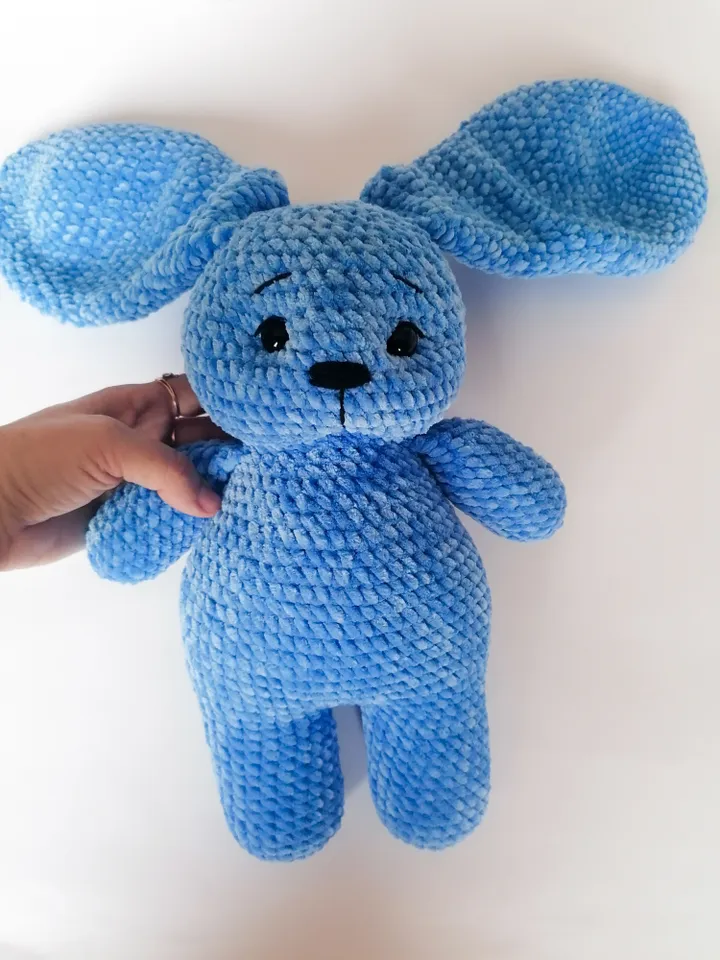pattern, crocheted plush bunny, blue