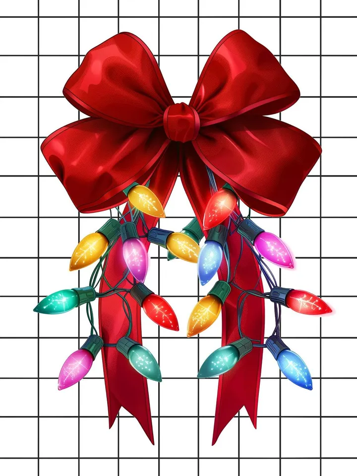 Christmas Light Coquette Bow PNG tshirt design, Christmas Season sublimation, New year PNG, Retro Merry Christmas Png, Coquette Bow