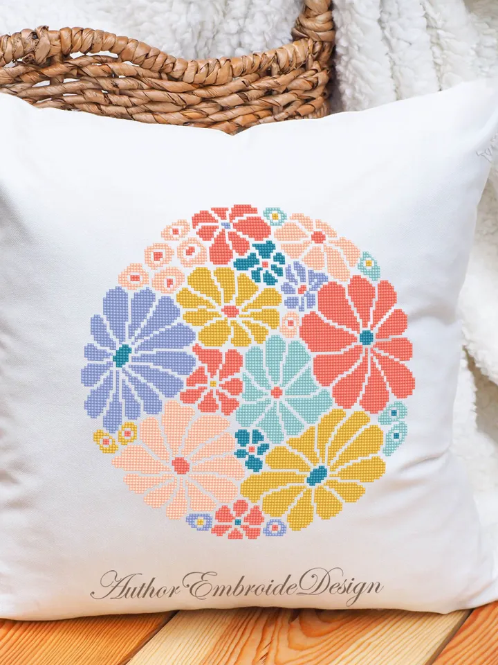 Abstract flowers cross stitch pattern PDF download Boho floral cross stitch chart, Flower pattern digital PDF, Beginner cross stitch #P46