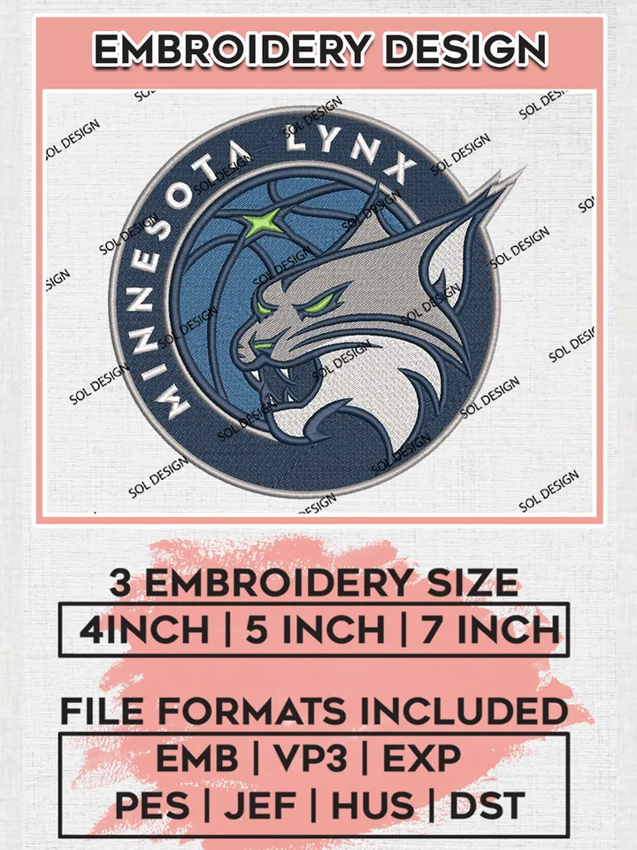 WNBA Minnesota Lynx Embroidery Designs, WNBA Minnesota Lynx Team Logo Embroidery, Basketball Team Logo Emb Files, Taylor Album, 3 sizes, Machine embroidery Files, Digital Download