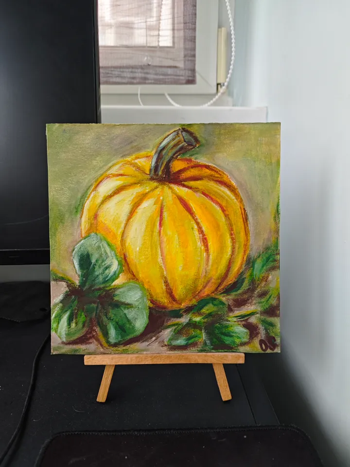 Pumpkin Original Painting Vegetable Original Art Pumpkin Modern Artwork Bright Yellow Pumpkin Oil Painting Fruits And Vegetables Wall Art Decor 8 x 8 inches by OlgaSokolovaArt