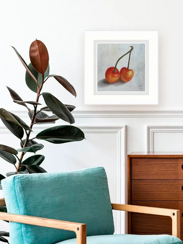 "Cherry" original wall art fruit artwork still life oil painting picture berries