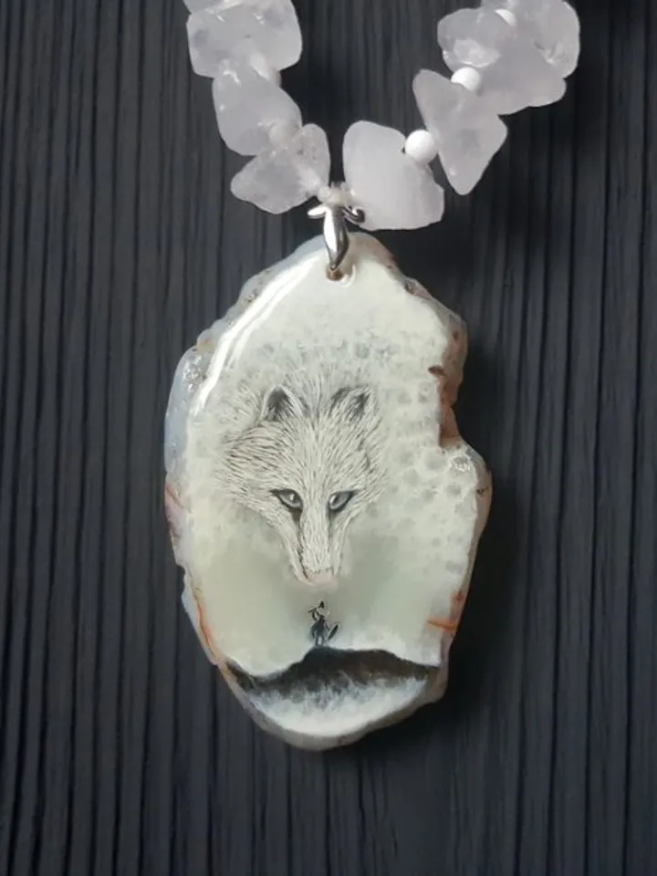 Viking necklace with Fenrir jewelry. Norse jewelry, norwegian folk art. Mjolnir