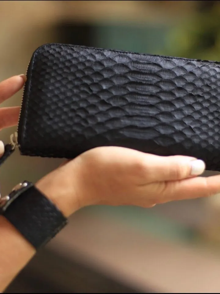 FAST SHIPPING Wallet Black Genuine Python Skin | Exotic skin wallet | Unisex Wallet | Big Wallet | Men Leather Wallet | | Handmade Wallet