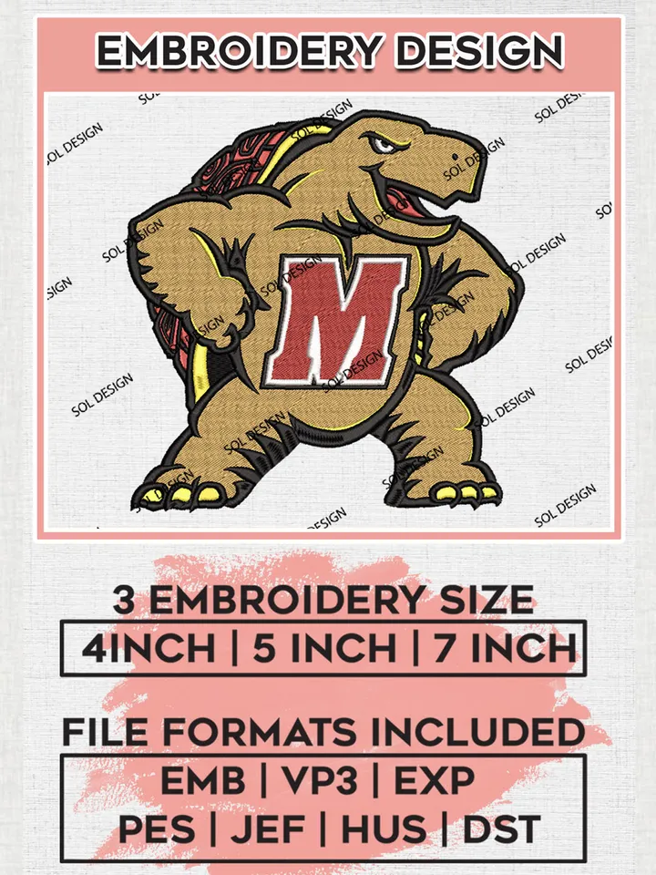 Maryland Terrapins Embroidery Designs, NCAA Logo Machine Embroidery Files, NCAA Maryland Terrapins Logo, NCAA Embroidery Designs, Machine Embroidery Designs, Digital Download