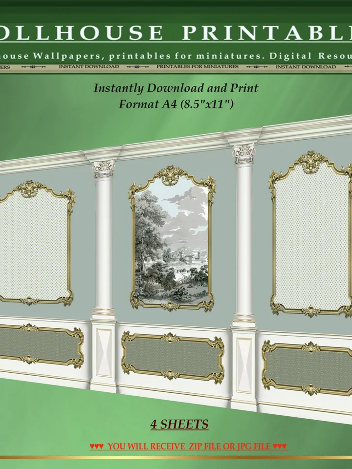 Wallpapers- Set 17-v3 | Printables for Dollhouses and Unique Miniature Projects | Digital Downloads | in Scale 1/12th