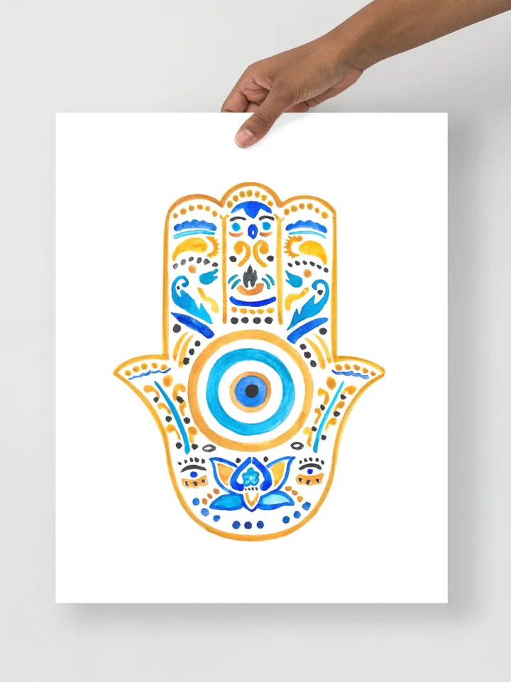 Hamsa Wall Art Watercolor Art Good Luck Decor Boho Wall Print Energy Art Hamsa Welcome Home New Mother Gift Nursery Room Jewish Gift Art