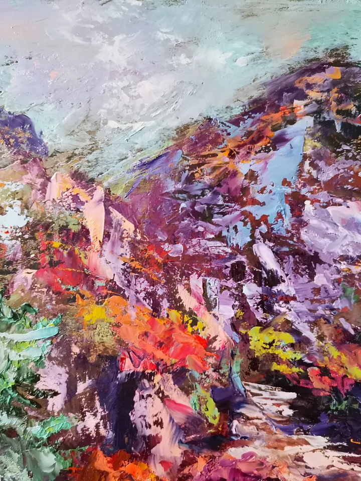 Trees Mountains Path Trail Original Art Oil Painting Abstract Artist Svinar Oksana