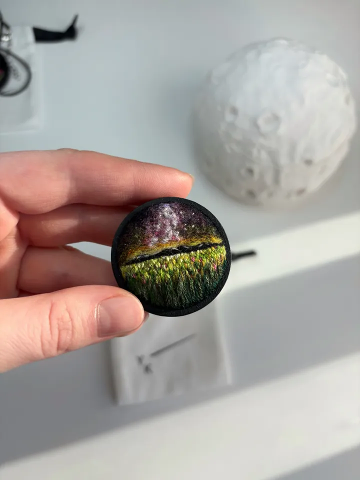 Miniature landscape painting, art brooch