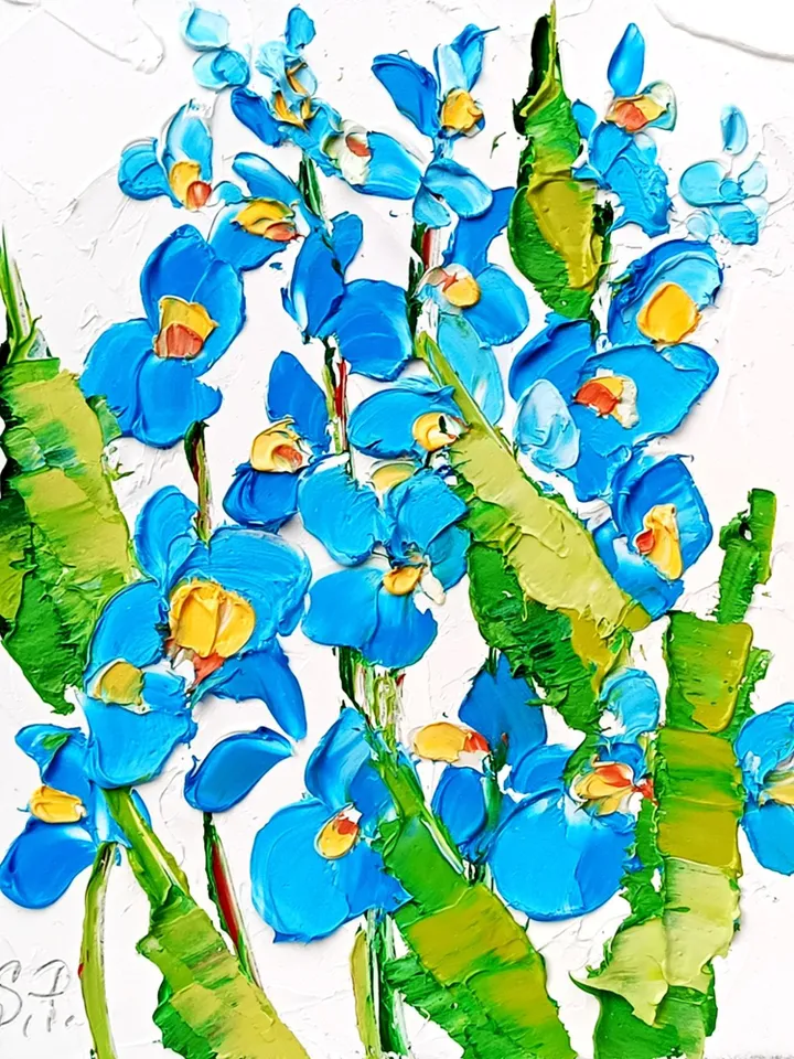 Texas Bluebonnet Painting Flower Original Art Impasto Oil Painting Floral Small Art 6 by 5 by ArtProkopaloSv