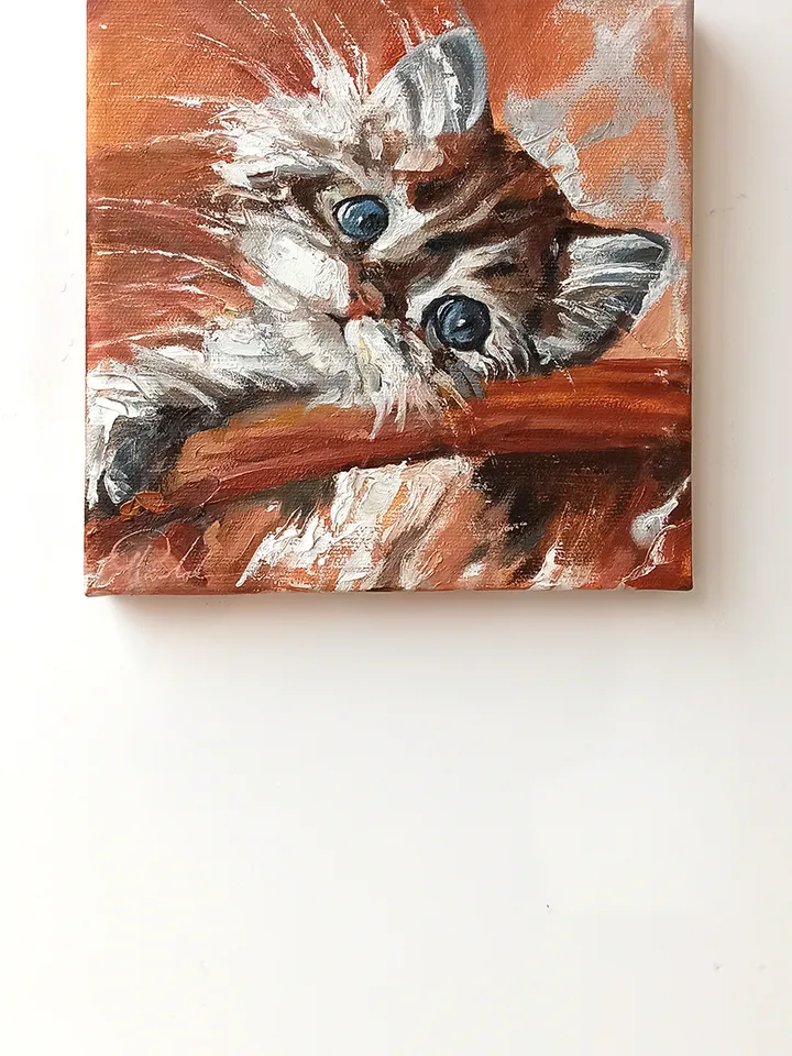 The Kitten Who Still Loves Everyone. Oil on stretched canvas. 20x20cm