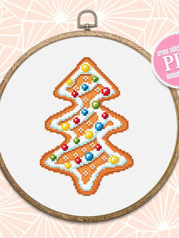 Gingerbread Christmas tree cross stitch pattern PDF Christmas gingerbread cross stitch chart, Small Christmas pattern download PDF #N89