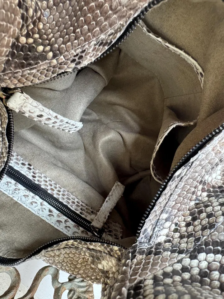 Medium Soft Hobo Classy Sport Woman Bag | Purse Genuine Python Skin | Reptile Skin Products | Gray Elegant Leather Designer Soft Bag Snake