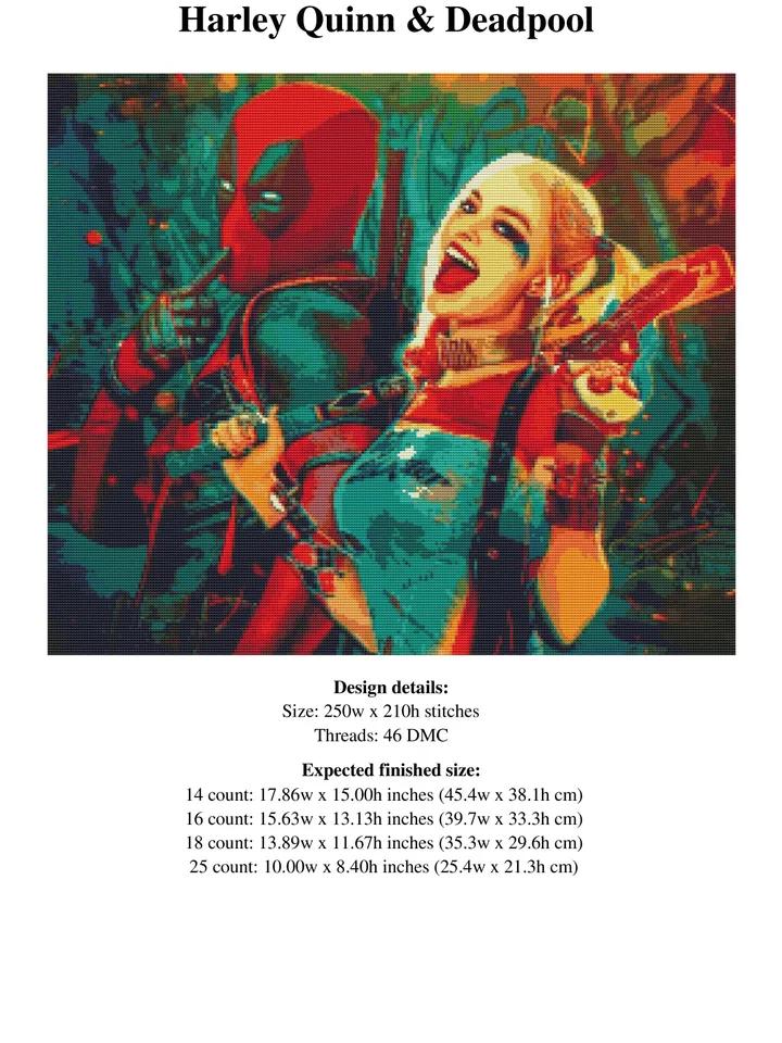Harley Quinn Cross Stitch Pattern / Deadpool PDF Cross Stitch Chart / The Suicide Squad / Joker Cross Stitch Pattern