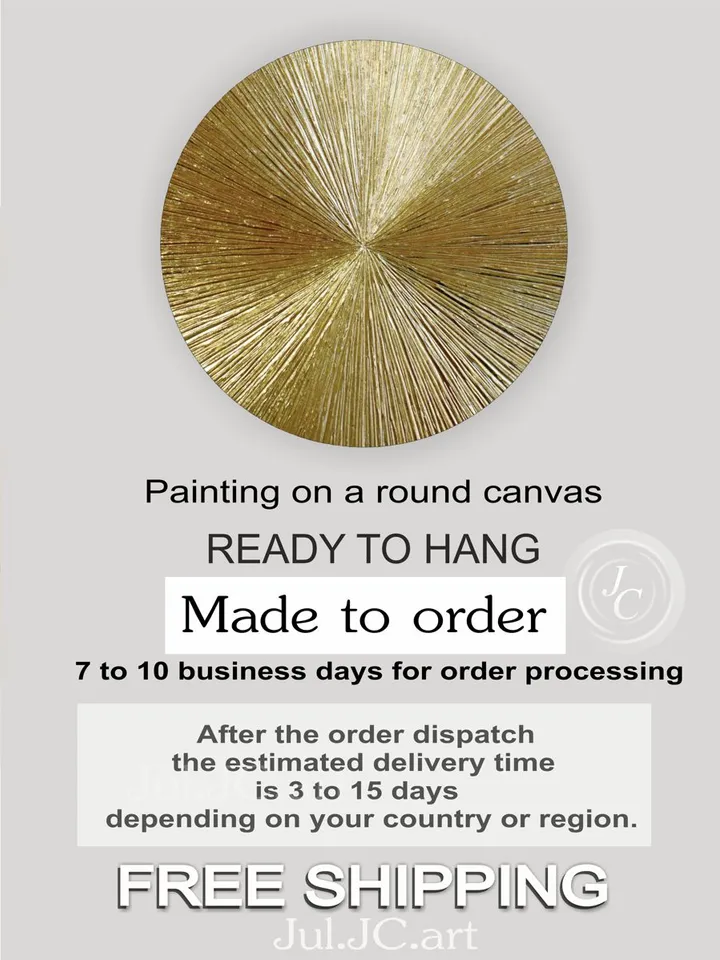 Golden Rays Abstract Wall Art Textured Original Painting on a round canvas | Gold Metallic Modern wall decor Gold Leaf Art
