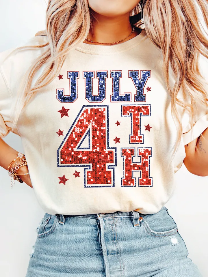 July 4th faux Glitter PNG, 4th July PNG, 4th of July Png, Retro Png, American Patriotic Png, Varsity Png, Fourth of July, Trendy USA