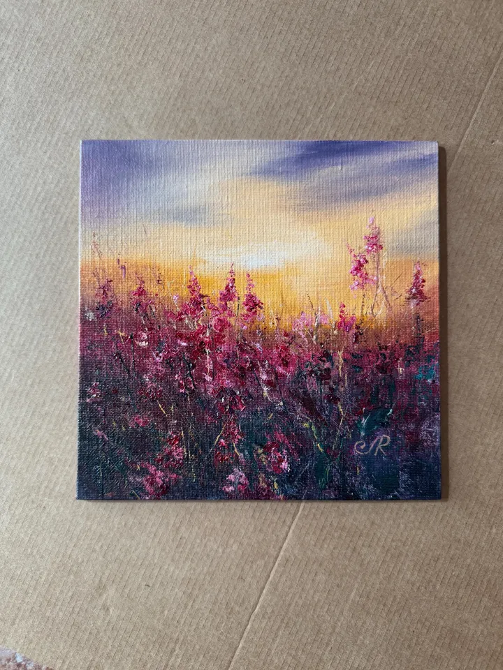Meadow Oil Painting Field Wall Art Sunset Original Painting