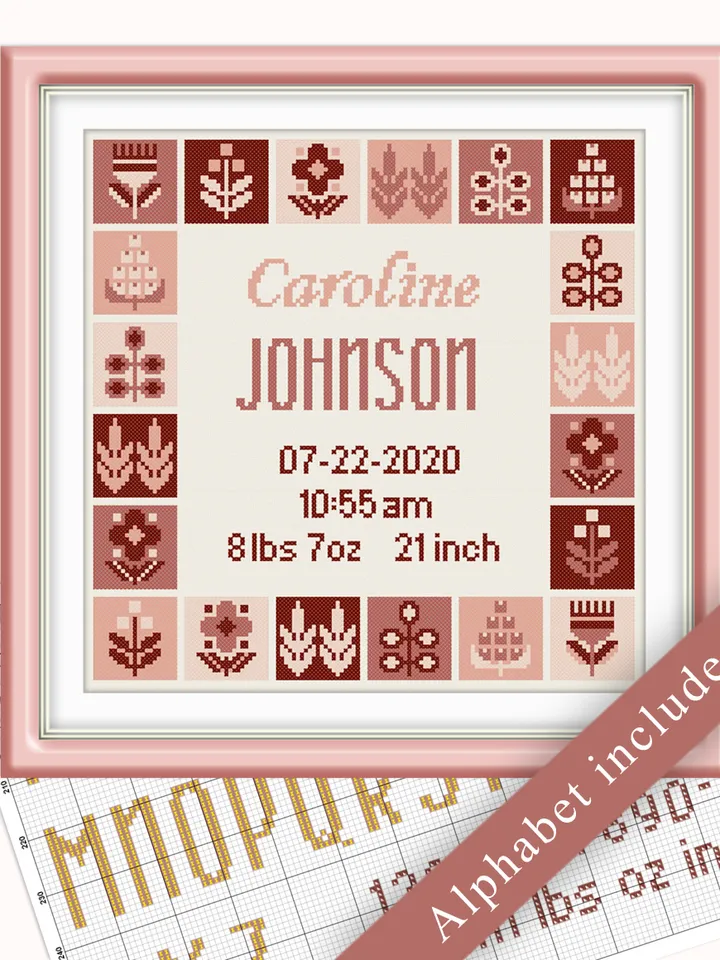 Baby Cross Stitch Chart. Anniversary cross stitch. Birthday cross stitch pattern. DIY. Customizable New Baby.