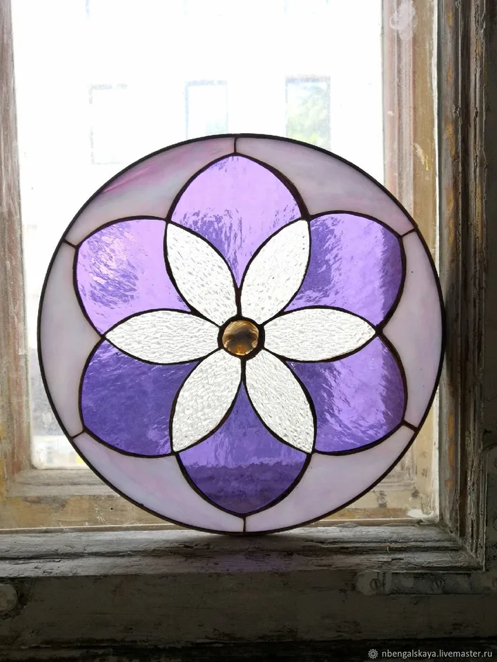 Mandala "Flower of Life", Stained Glass Mandala "Flower of Life", Tiffany Mandala with Sacred Geometry, Colorful Glass Mandala – Flower of Life, Sacred Stained Glass Wall Art, Handmade Flower of Life Mandala