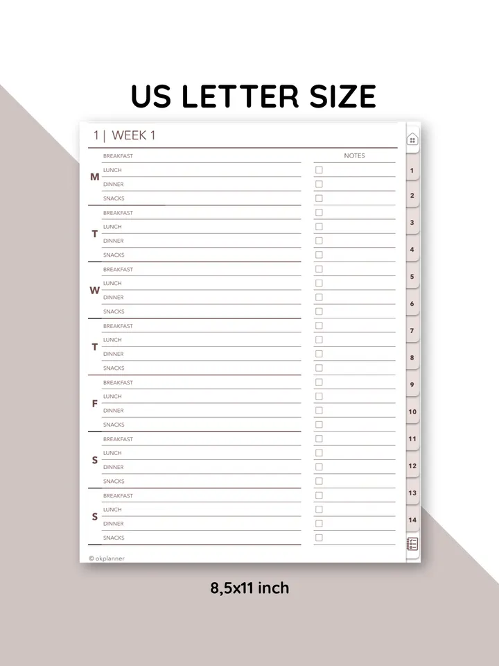 Digital Meal planner. Food diary. Weekly meal journal. Grocery list. Printable meal plan. Hyperlinked Recipe Planner