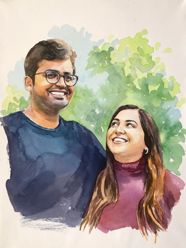 2 Persons watercolor Portrait from photo A4 size