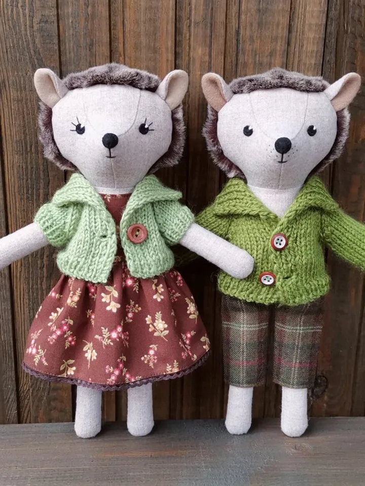 Hedgehog boy, wool stuffed plush toy, handmade animal doll, hedgehog soft toy