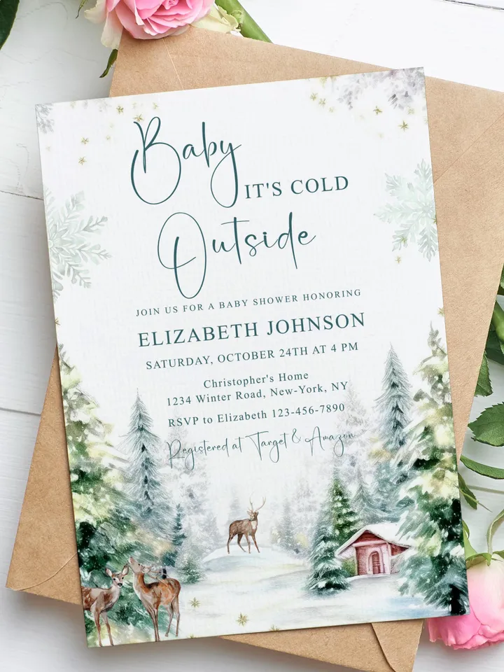 Winter Baby Shower Invitation. Baby Its Cold Outside. Gender Neutral Baby Shower Invitation. Editable Winter Baby Shower Invitation - i130
