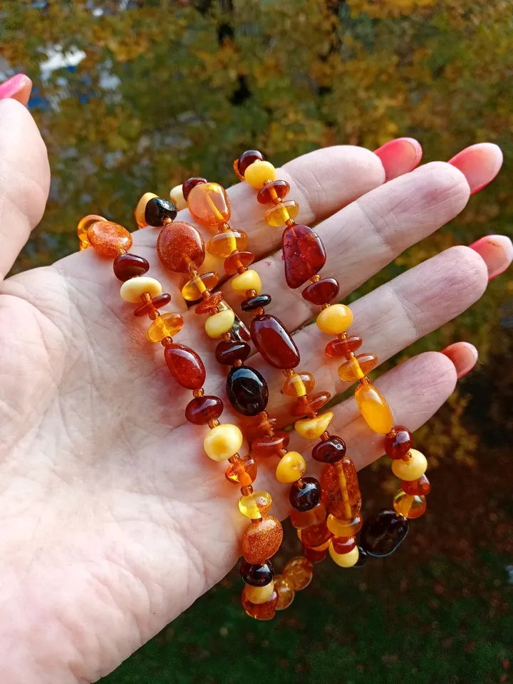 Healing Amber Necklace Baltic Amber Jewelry Multicolor Bright colorful Natural Amber Gem stone Beads Necklace Birthday Christmas 
Gift for women mom Everyday and Holiday Autumn Summer handmade jewelry