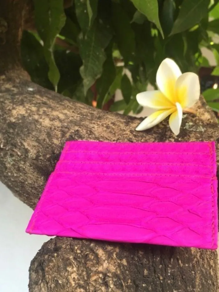 Genuine python skin creditcards holder/business cads holder bright fuchsia | wallet small |gift idea exotic python skin leather card holder