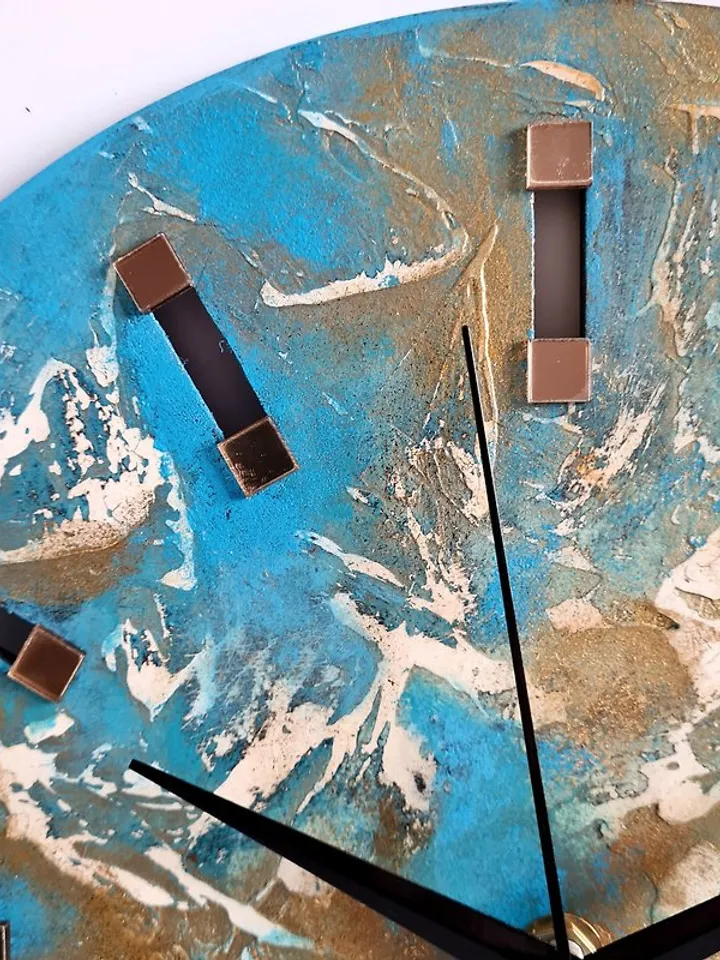 Textural blue wall clock Hand painted clock Unique abstract artistic wall clock
