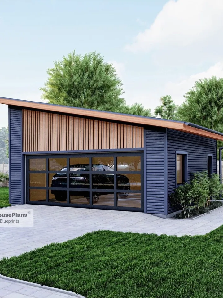 2 Car Modern Garage plan-23' x 24' Building Blueprints Package With Loft Storage