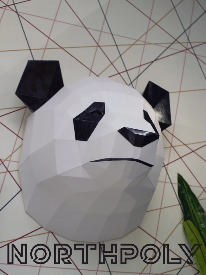 Panda Head Papercraft, Bear, Digital Template, PDF Download, Gurko, Trophy, 3D Low Poly, Pepakura, DIY Origami, Paper Decor, DIY Gift