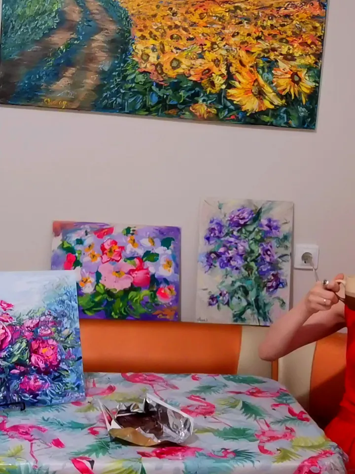 Flower White Red Bouquet Abstract Art Painting Original Artist Svinar Oksana