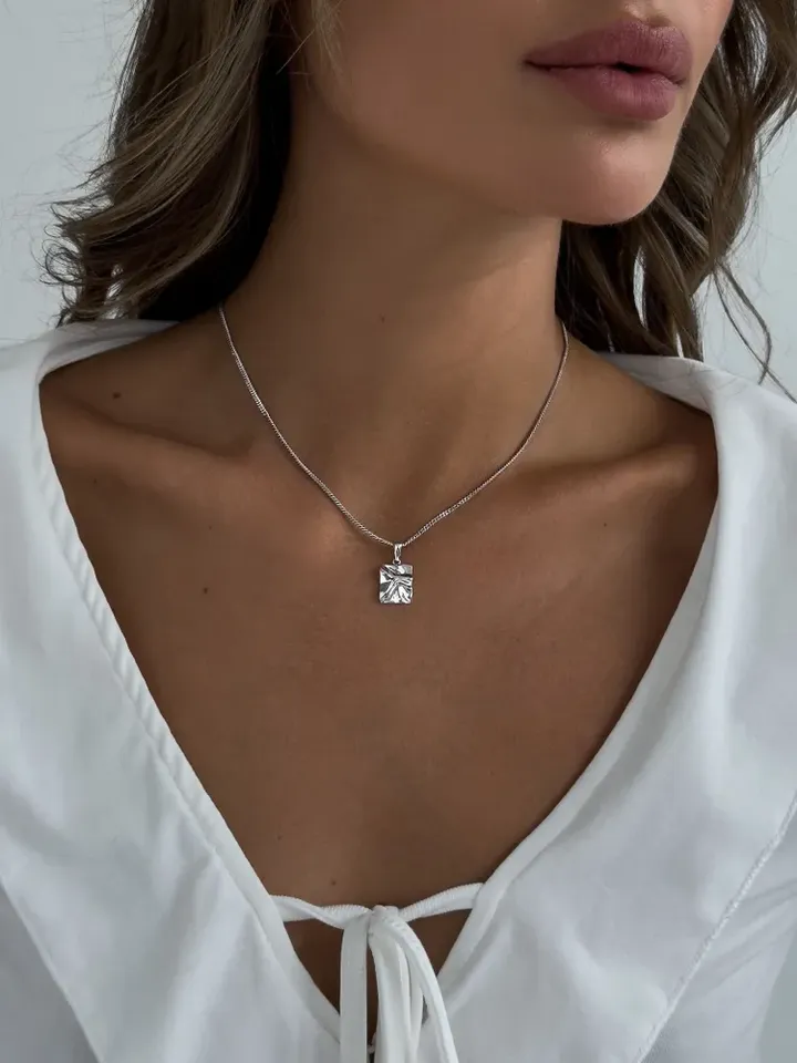 Pendant silver 925 women's on the neck without inserts Crumpled metal, pendant silver without a chain