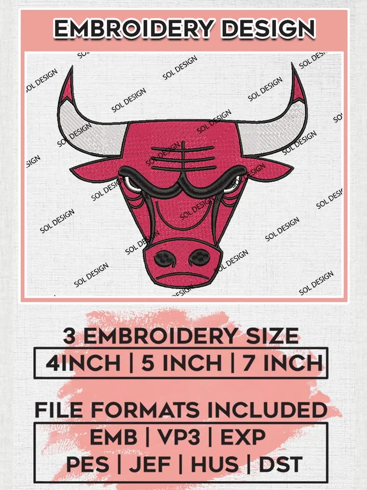 NBA Chicago Bulls Machine Embroidery Designs, Chicago Bulls Embroidery Design Files, NBA Logo Machine Embroidery, NBA Embroidery Design, Digital Download
