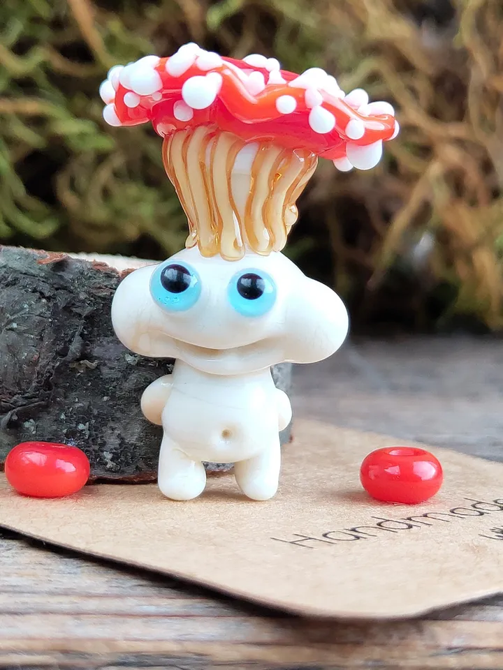 Mushroom ornament glass mushroom miniature , glass toadstools for terrarium decoration mini gardens  or lampwork beads  Mushroom figurine