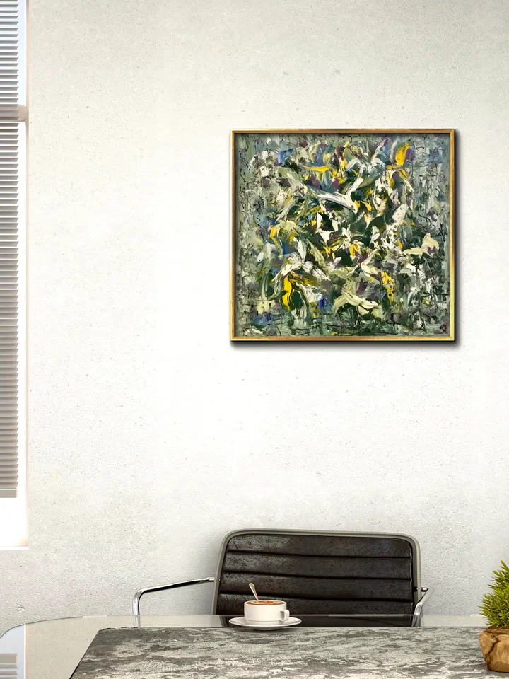Flying in the jungle,original abstract oil impasto painting on canvas,abstract green white home decoration,unique handmade gift.