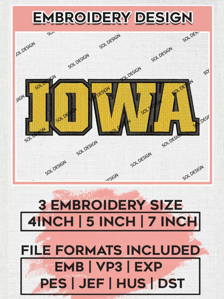 NCAA Iowa College Team Writing Logo Embroidery Design Files, NCAA Iowa Hawkeyes Machine Embroidery, NCAA Teams, 3 sizes, NCAA Machine embroidery designs, Digital Download