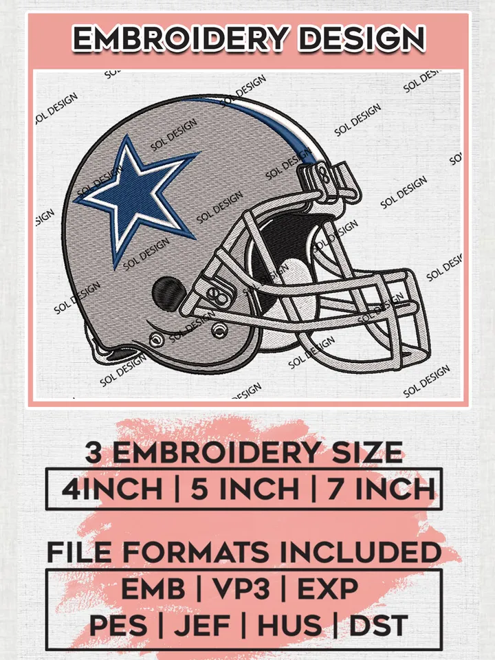 Dallas Cowboys Helmet Embroidery Designs, NFL Cowboys, NFL Logo Embroidery Files, NFL Dallas Cowboys Machine Embroidery Design, Digital Download