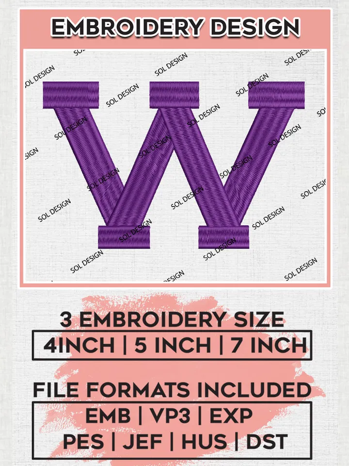 NCAA Western Illinois Leathernecks Team Letter Logo Embroidery Design Files, NCAA Western Illinois Leathernecks Machine Embroidery, NCAA Teams, 3 sizes, NCAA Machine embroidery designs, Digital Download